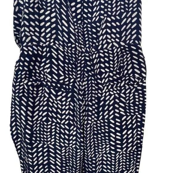 LOFT NAVY & WHITE GEOMETRICAL PATTERN SLEEVELESS JUMPSUIT MEDIUM-EUC - Picture 7 of 12